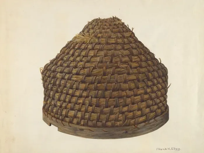 Framed Print : Straw Bee Hive, c. 1940. Creator: Frank Gray Framed Print : Straw Bee Hive, c. 1940. Creator: Frank Gray