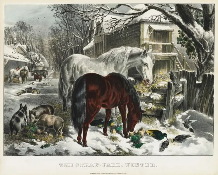 Framed Print : Straw-yard, Winter, 1800s. Creator: James Merritt Ives (American, 1824-1895) Framed Print : Straw-yard, Winter, 1800s. Creator: James Merritt Ives (American, 1824-1895)