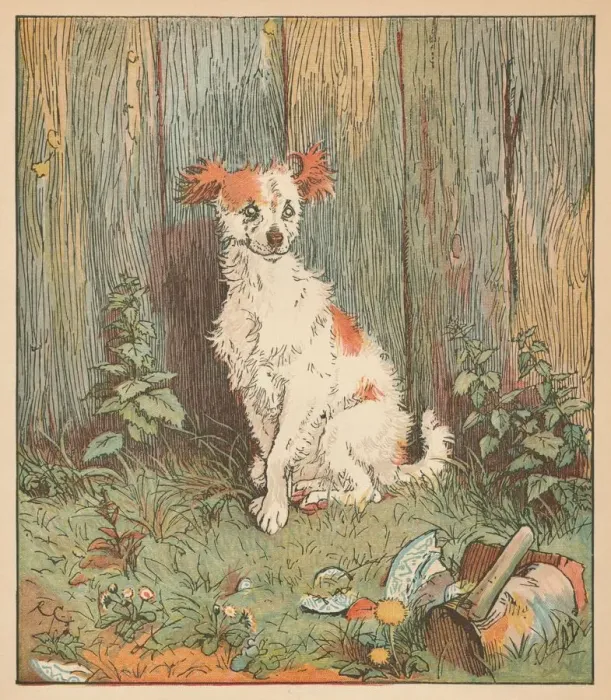 Framed Print : Stray dog befriended by good man of Islington, c1879. Creator: Randolph Caldecott Framed Print : Stray dog befriended by good man of Islington, c1879. Creator: Randolph Caldecott