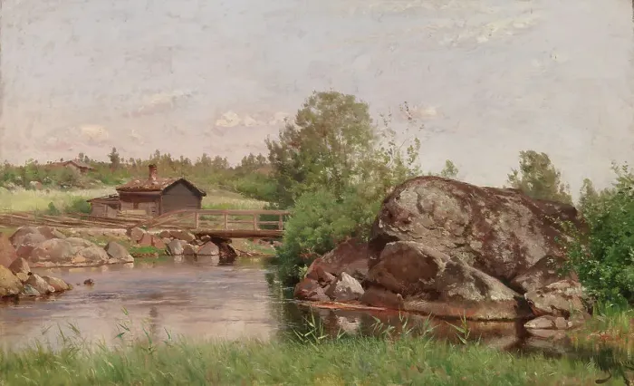 Framed Print : Stream Landscape, 1894. Creator: Hjalmar Munsterhjelm Framed Print : Stream Landscape, 1894. Creator: Hjalmar Munsterhjelm