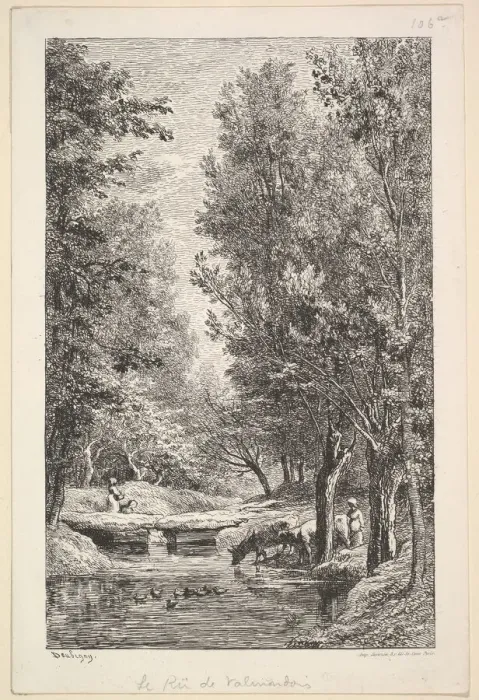 Framed Print : A Stream in the Mondois Valley, 1835-78. Creator: Charles Francois Daubigny Framed Print : A Stream in the Mondois Valley, 1835-78. Creator: Charles Francois Daubigny