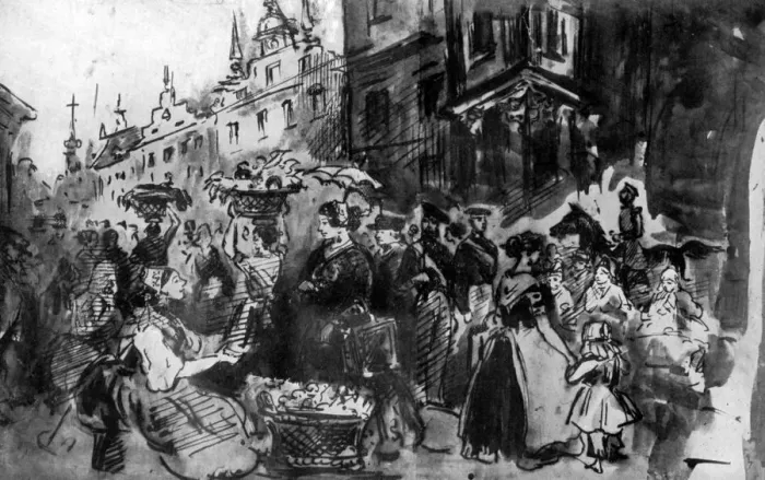 Framed Print : A Street in Alsace, 19th century, (1930). Artist: Constantin Guys Framed Print : A Street in Alsace, 19th century, (1930). Artist: Constantin Guys
