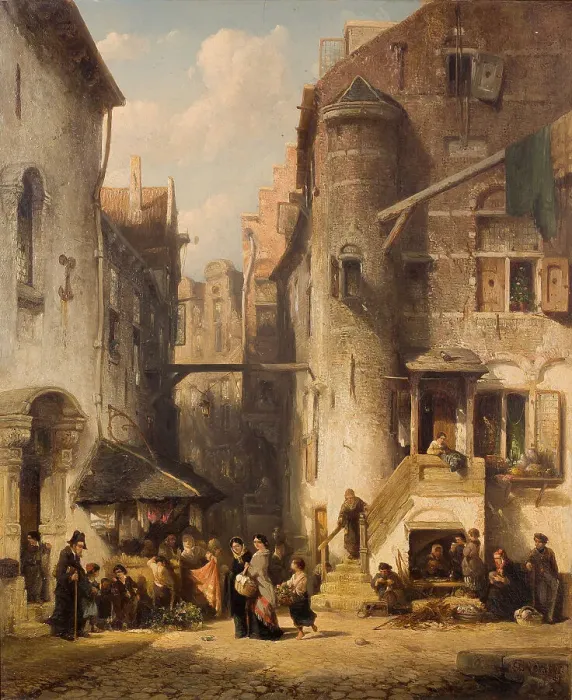 Framed Print : A street in Amsterdams Jewish quarter, 1851 Framed Print : A street in Amsterdams Jewish quarter, 1851
