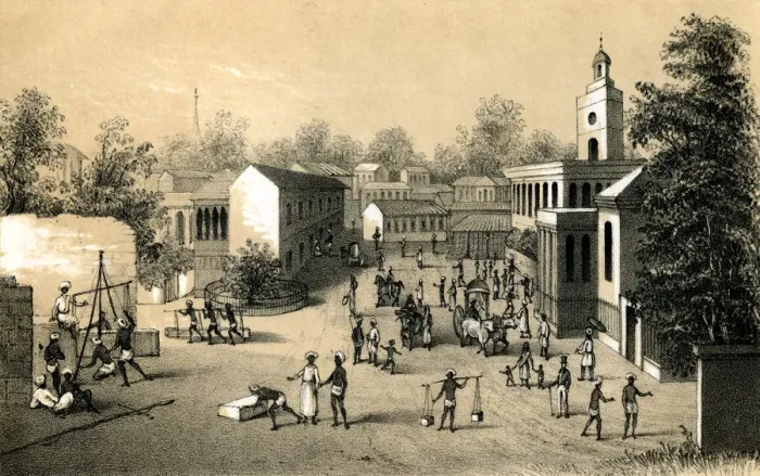 Framed Print : A street in Bombay, 1847 Framed Print : A street in Bombay, 1847