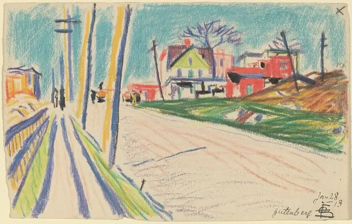 Framed Print : Street in the Bronx, 1913. Creator: Oscar Bluemner Framed Print : Street in the Bronx, 1913. Creator: Oscar Bluemner