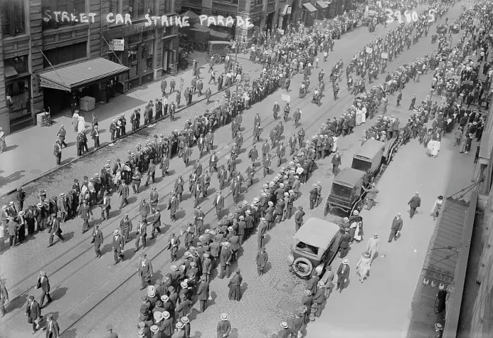 Framed Print : Street car strike parade, 1916. Creator: Bain News Service Framed Print : Street car strike parade, 1916. Creator: Bain News Service