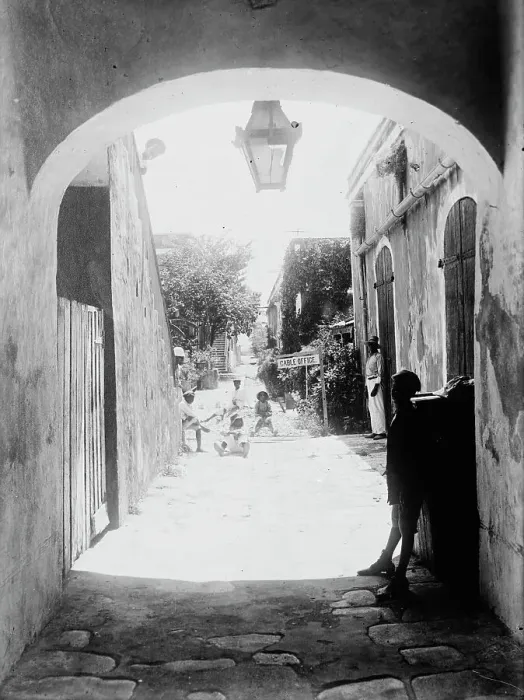 Framed Print : Street in Charlotte Amalie, St. Thomas, between c1915 and c1920. Creator: Bain News Service Framed Print : Street in Charlotte Amalie, St. Thomas, between c1915 and c1920. Creator: Bain News Service