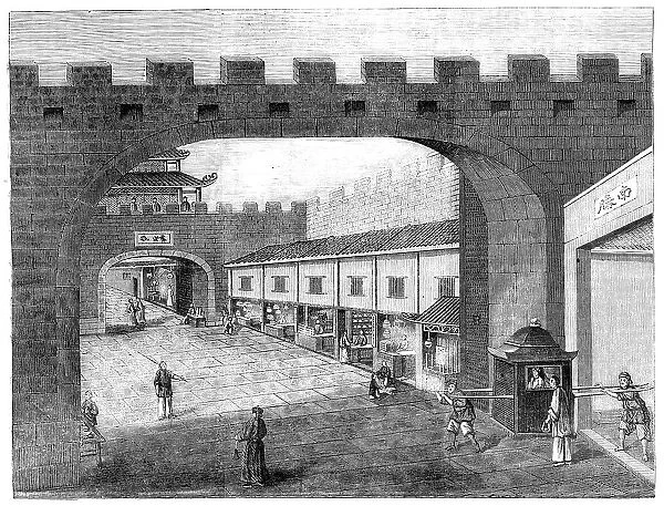 Street within the City Walls, Canton - from a drawing by a Chinese artist, 1857. Creator: Unknown