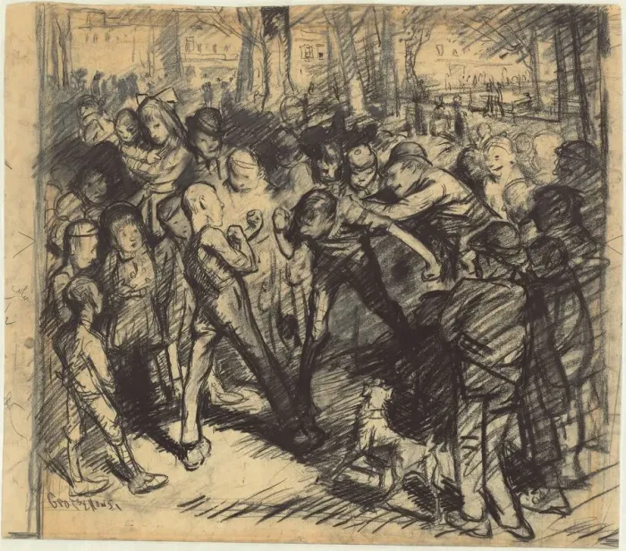 Framed Print : Street Fight [recto], 1907. Creator: George Wesley Bellows