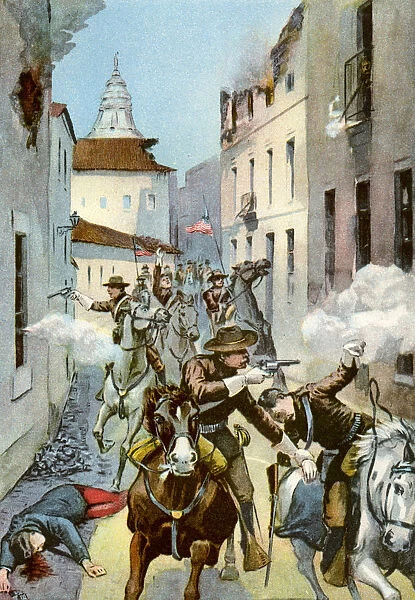 Street fight in Santiago, Cuba, Spanish-American War, 1898