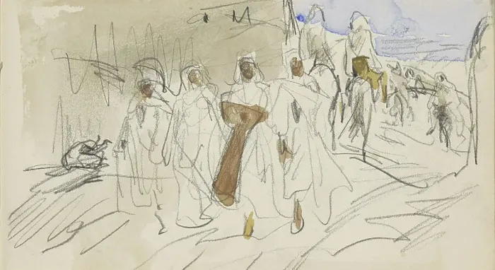 Framed Print : Street with figures in Biskra, 1922. Creator: Marius Bauer