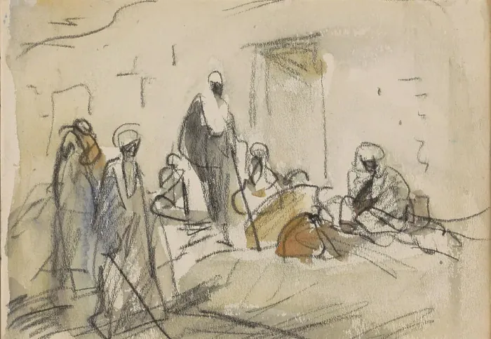Framed Print : Street with figures in Luxor, 1919. Creator: Marius Bauer Framed Print : Street with figures in Luxor, 1919. Creator: Marius Bauer
