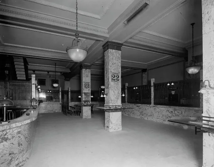 Framed Print : Street floor, Temple Place branch, Old Colony Trust Company, Boston, Mass. 1913 April. Creator: Unknown Framed Print : Street floor, Temple Place branch, Old Colony Trust Company, Boston, Mass. 1913 April. Creator: Unknown