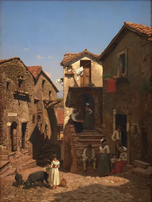 Framed Print : A Street in Gerano, 1857. Creator: Frederik Vermehren Framed Print : A Street in Gerano, 1857. Creator: Frederik Vermehren