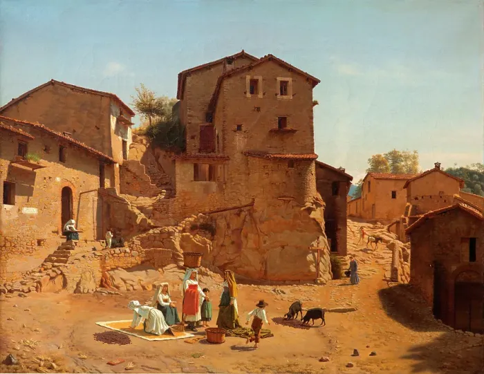 Framed Print : Street in Gerano in the Sabine Hills, 1856. Creator: Frederik Vermehren Framed Print : Street in Gerano in the Sabine Hills, 1856. Creator: Frederik Vermehren