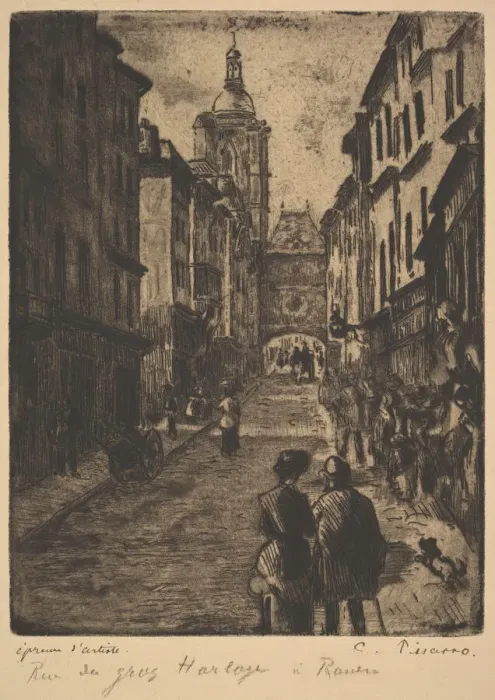 Framed Print : The Street of the Grand Clock, Rouen, 1885. Creator: Camille Pissarro Framed Print : The Street of the Grand Clock, Rouen, 1885. Creator: Camille Pissarro