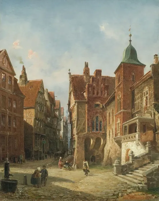 Framed Print : Street in Hamburg. Study in Architecture, 1870. Creator: Wilhelm von Hanno Framed Print : Street in Hamburg. Study in Architecture, 1870. Creator: Wilhelm von Hanno