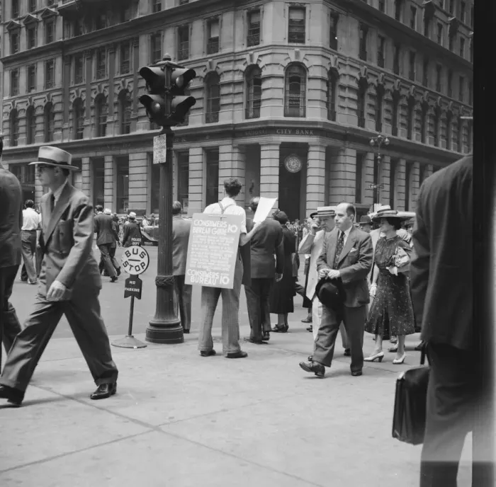 Framed Print : Street hawker selling Consumer s... 42nd Street and Madison Avenue, New York City, 1939. Creator: Dorothea Lange Framed Print : Street hawker selling Consumer s... 42nd Street and Madison Avenue, New York City, 1939. Creator: Dorothea Lange