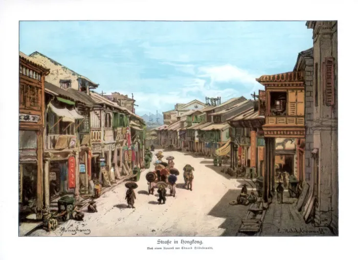 Framed Print : A street in Hong Kong, 1900 Framed Print : A street in Hong Kong, 1900