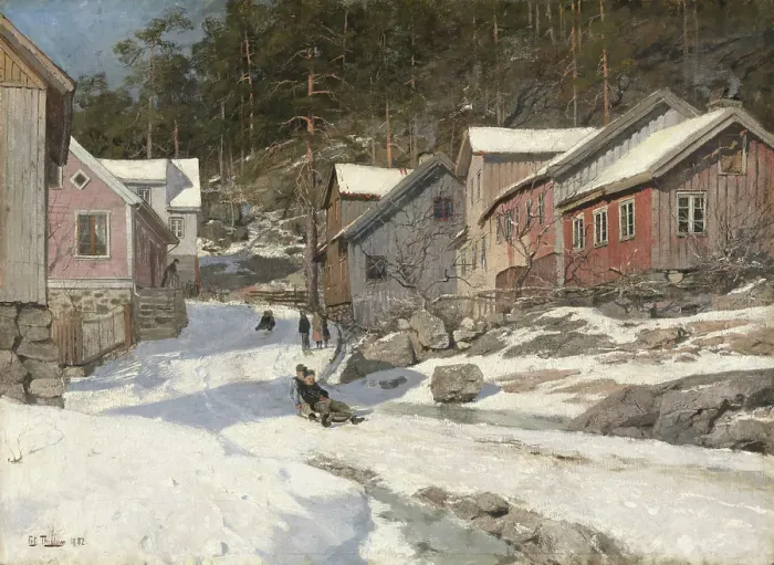 Framed Print : Street in Kragero, 1882. Creator: Frits Thaulow Framed Print : Street in Kragero, 1882. Creator: Frits Thaulow