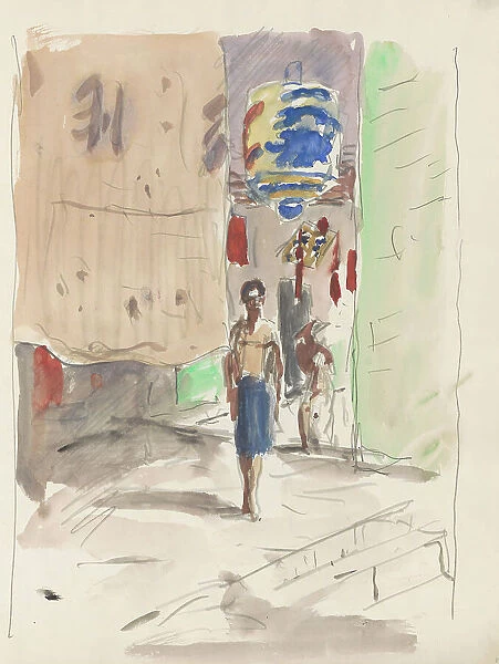 Street with a lantern and figures, 1931. Creator: Marius Bauer