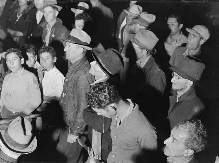 Framed Print : Street meeting at night in Mexican town outside of Shafter, California, 1938. Creator: Dorothea Lange Framed Print : Street meeting at night in Mexican town outside of Shafter, California, 1938. Creator: Dorothea Lange