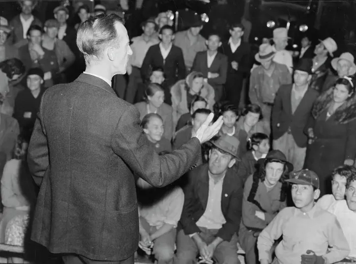 Framed Print : Street meeting at night in Mexican town outside of Shafter, California, 1938. Creator: Dorothea Lange Framed Print : Street meeting at night in Mexican town outside of Shafter, California, 1938. Creator: Dorothea Lange
