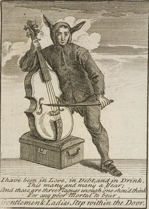 Framed Print : A street musician dressed in costume, Cries of London, (c1688?) Framed Print : A street musician dressed in costume, Cries of London, (c1688?)