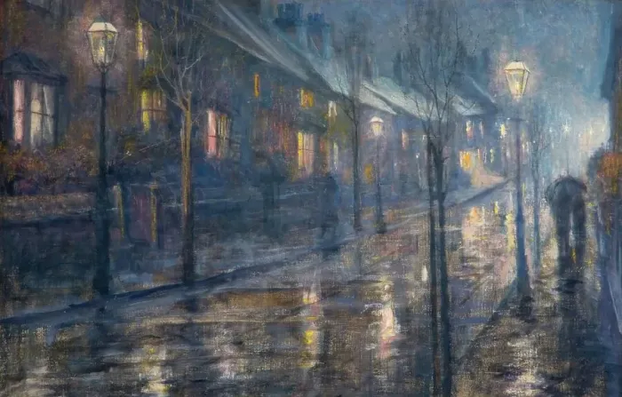 Framed Print : A Street At Night In Wet Weather, 1900-20. Creator: Edward Steel Harper Framed Print : A Street At Night In Wet Weather, 1900-20. Creator: Edward Steel Harper