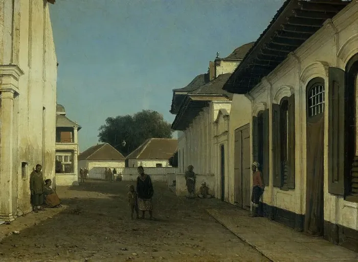 Framed Print : A street in the old part of Batavia, c.1860-c.1880. Creator: Jan Weissenbruch Framed Print : A street in the old part of Batavia, c.1860-c.1880. Creator: Jan Weissenbruch