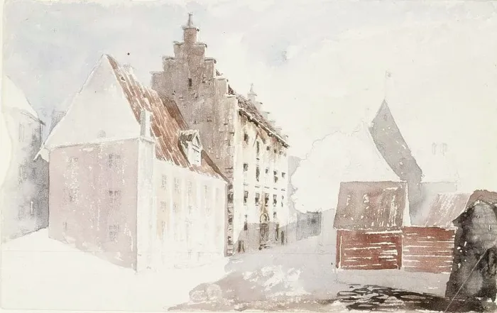 Framed Print : A street in the old town, c1890s. Creator: Albert Edelfelt Framed Print : A street in the old town, c1890s. Creator: Albert Edelfelt