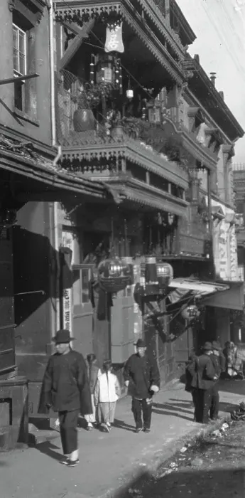 Framed Print : The street of painted balconies, Chinatown, San Francisco, between 1896 and 1906. Creator: Arnold Genthe Framed Print : The street of painted balconies, Chinatown, San Francisco, between 1896 and 1906. Creator: Arnold Genthe