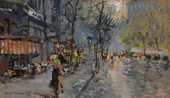 Framed Print : A Street in Paris, 1918. Artist: Korovin, Konstantin Alexeyevich (1861-1939) Framed Print : A Street in Paris, 1918. Artist: Korovin, Konstantin Alexeyevich (1861-1939)