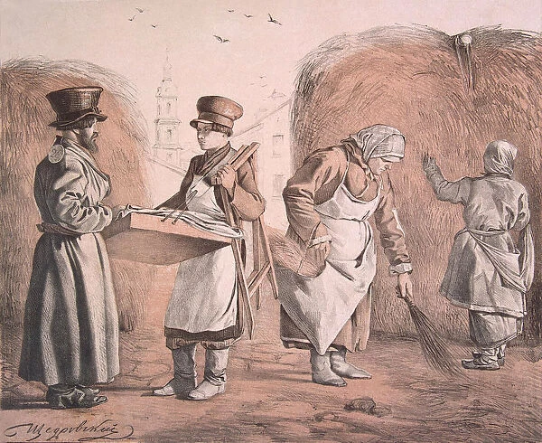 Street Pedlar of Pies and Coachman (From the Series These Are Our People), 1842. Artist: Shchedrovsky, Ignati Stepanovich (1815-1870)