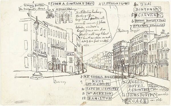 Street Perspective with Places of Business Labeled. Creator: George Cruikshank