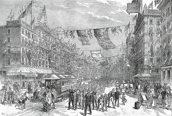 Street in Philadelphia on the Opening Day of the American Centennial Exhibition...1876. Creator: C.R
