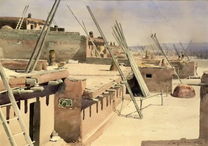 Framed Print : Street in the Pueblo of Zuni, New Mexico, 1888. Creator: De Lancey Gill Framed Print : Street in the Pueblo of Zuni, New Mexico, 1888. Creator: De Lancey Gill