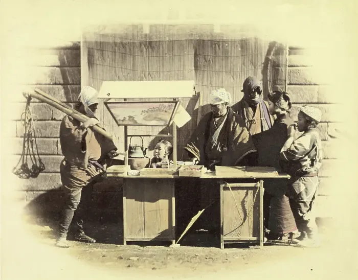 Framed Print : Street Refreshment Stall, 1863-1868. Creator: Felice Beato Framed Print : Street Refreshment Stall, 1863-1868. Creator: Felice Beato