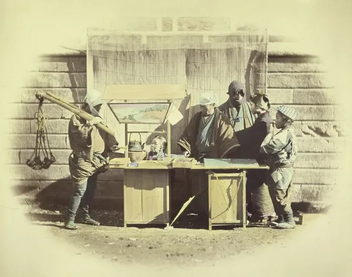 Framed Print : Street Refreshment Stalls, 1866-1867. Creator: Felice Beato Framed Print : Street Refreshment Stalls, 1866-1867. Creator: Felice Beato