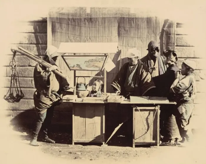 Framed Print : Street Refreshment Stalls, c. 1865. Creator: Felice Beato Framed Print : Street Refreshment Stalls, c. 1865. Creator: Felice Beato
