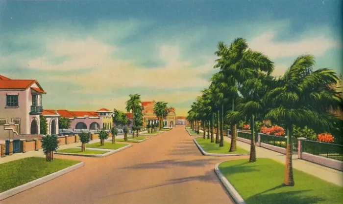 Framed Print : Street in a residential district, Barranquilla, c1940s Framed Print : Street in a residential district, Barranquilla, c1940s
