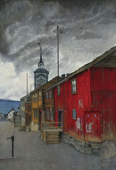 Framed Print : Street in Roros, 1902. Creator: Harald Sohlberg Framed Print : Street in Roros, 1902. Creator: Harald Sohlberg