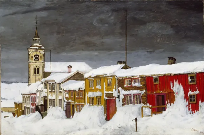 Framed Print : Street in Roros in Winter. Artist: Sohlberg, Harald (1869-1935) Framed Print : Street in Roros in Winter. Artist: Sohlberg, Harald (1869-1935)