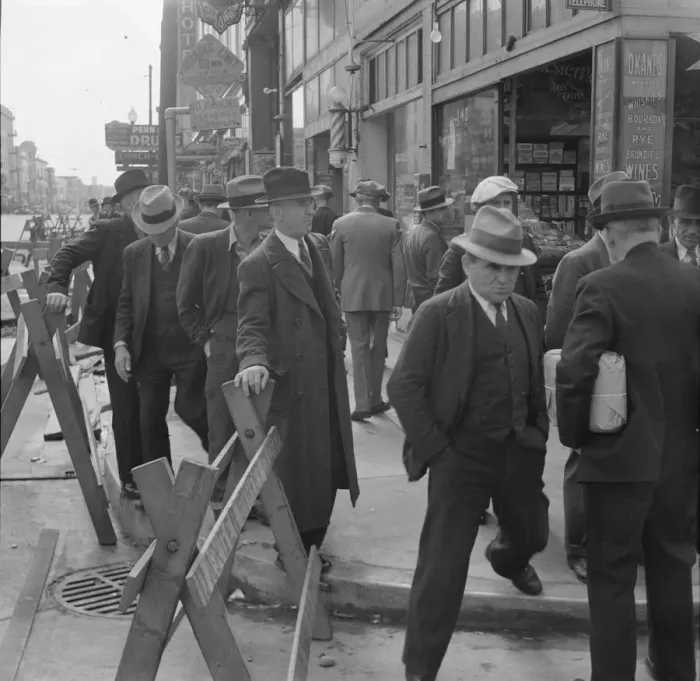 Framed Print : Street scene as the army began to sing, Salvation Army, San Francisco, California, 1939. Creator: Dorothea Lange Framed Print : Street scene as the army began to sing, Salvation Army, San Francisco, California, 1939. Creator: Dorothea Lange