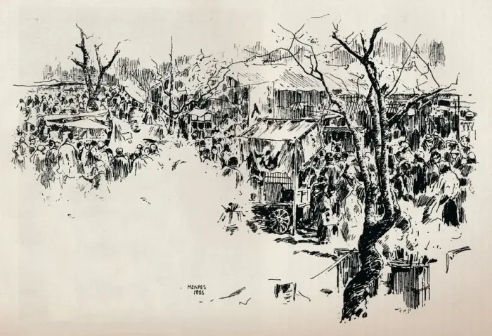 Framed Print : A Street Scene at Asakusa, c1897. Artist: Mortimer L Menpes Framed Print : A Street Scene at Asakusa, c1897. Artist: Mortimer L Menpes