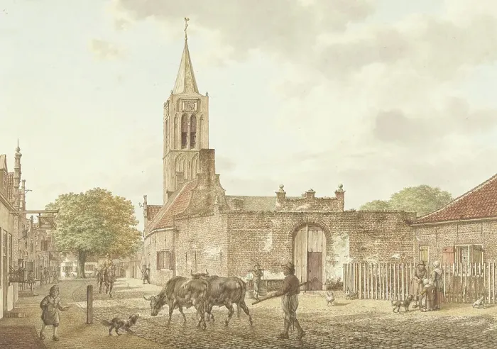 Framed Print : Street scene in Beverwijk, 1793. Creator: Jacob Cats Framed Print : Street scene in Beverwijk, 1793. Creator: Jacob Cats