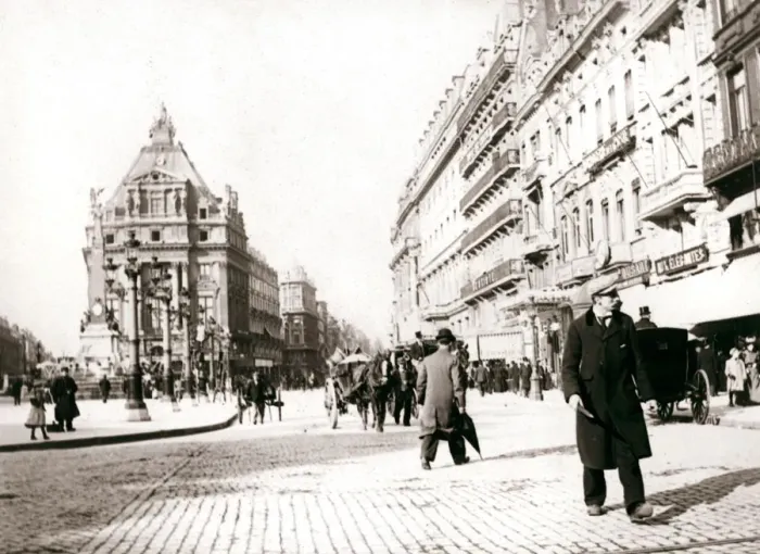 Framed Print : Street scene, Brussels, 1898. Artist: James Batkin Framed Print : Street scene, Brussels, 1898. Artist: James Batkin