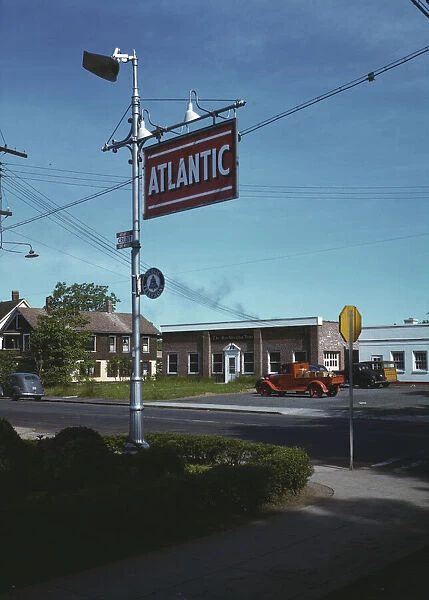 Street scene, with building of the Southington News, Southington, Connecticut, 1942. Creator: Charles Fenno Jacobs