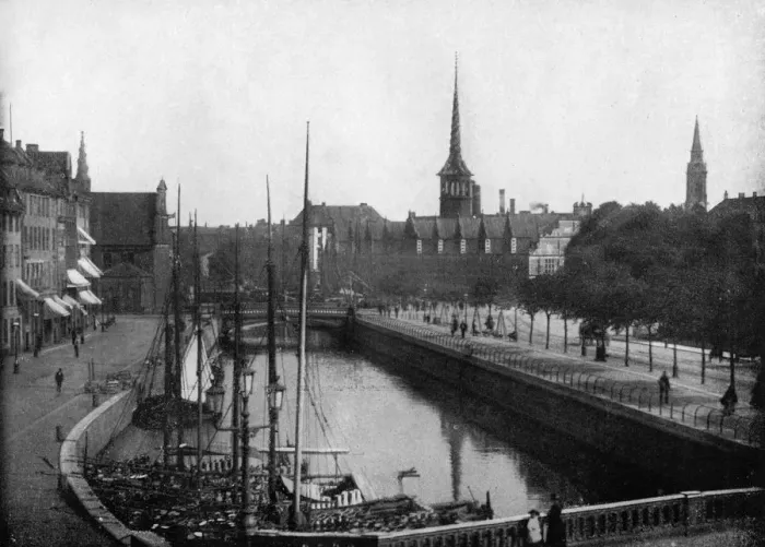 Framed Print : Street scene in Copenhagen, Denmark, 1893. Artist: John L Stoddard Framed Print : Street scene in Copenhagen, Denmark, 1893. Artist: John L Stoddard