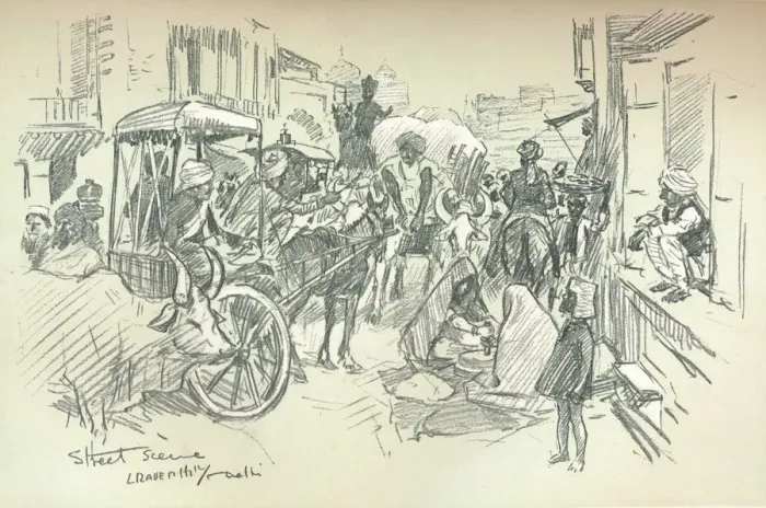 Framed Print : A Street Scene in Delhi, c1903. Artist: Leonard Raven-Hill Framed Print : A Street Scene in Delhi, c1903. Artist: Leonard Raven-Hill